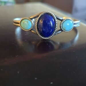 Elegant Silver and Blue Stone Bracelet